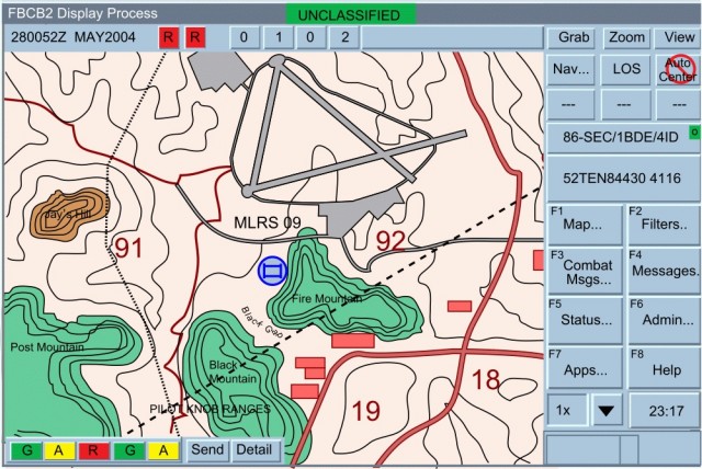 Основное окно с отображением топографической основы и местоположения объекта (тактический знак в центре экрана)